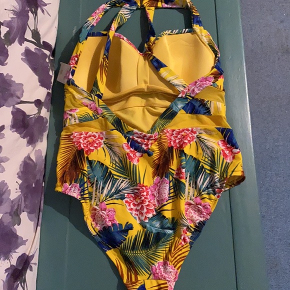 Yellow Floral One-Piece Bathing Suit - Picture 2 of 4